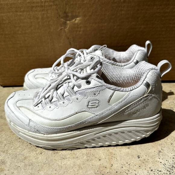 Skechers Shape Ups Sneakers Walking Toning Lace Up Leather White 9.5 - Picture 4 of 7